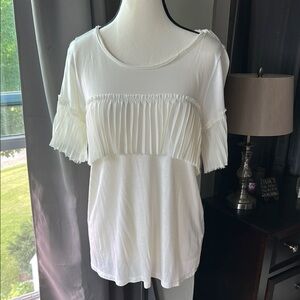 Banana Republic White Pleated Flutter Sleeve Blouse